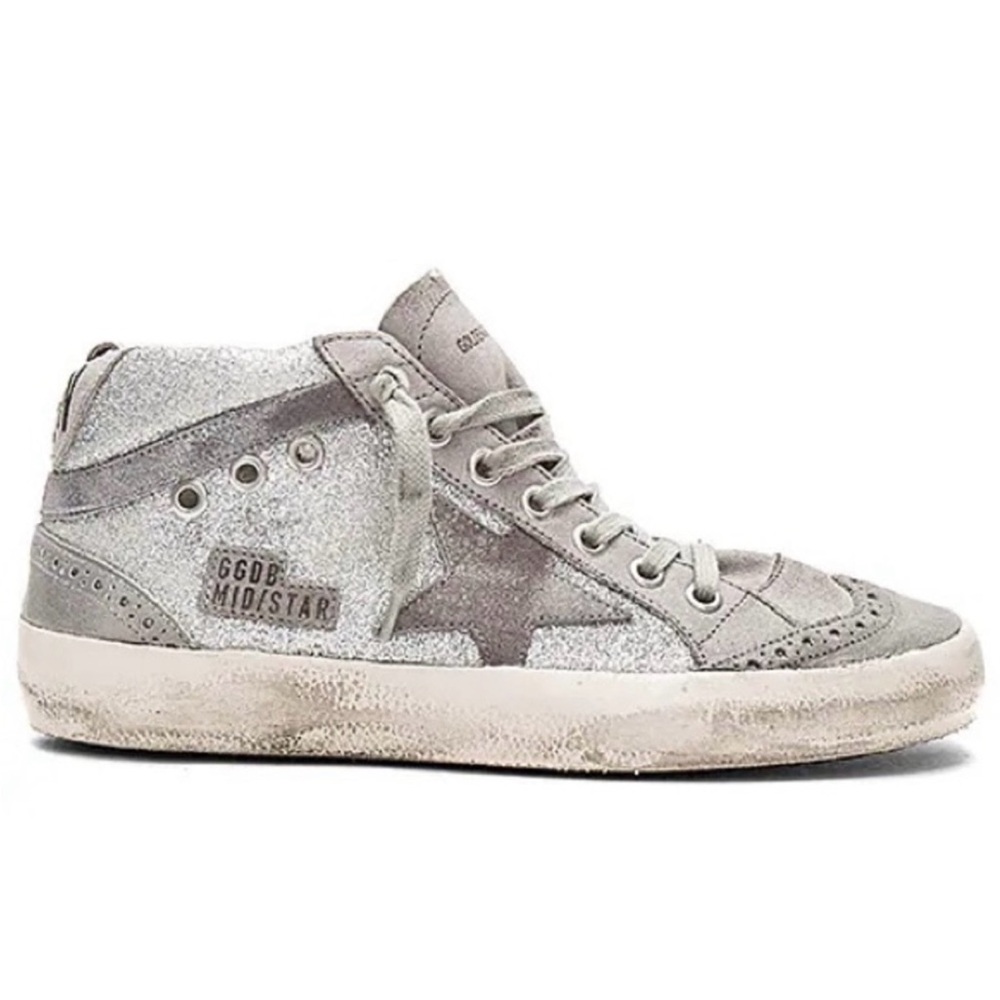 Golden Goose Glitter Silver Mid-Top Sneakers